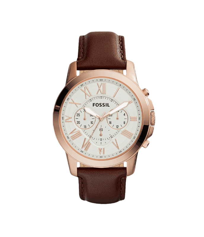 Fossil Grant Chronograph White Dial Brown Leather Strap Watch for Men - FS4991 Watches Fossil   