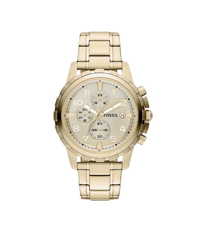 Fossil Dean Chronograph Champagne Dial Gold Steel Strap Watch for Men - FS4867 Watches Fossil   