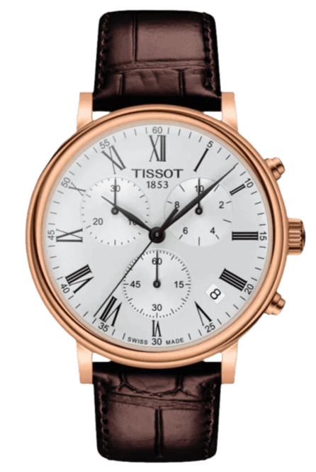 Tissot Carson Premium Chronograph White Dial Brown Leather Strap Watch For Men - T122.417.36.033.00 Watches Tissot   