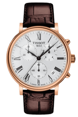 Tissot Carson Premium Chronograph White Dial Brown Leather Strap Watch For Men - T122.417.36.033.00 Watches Tissot   