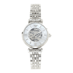 Emporio Armani Meccanico Mother of Pearl Dial Silver Stainless Steel Watch For Women - AR1991 Watches Emporio Armani   