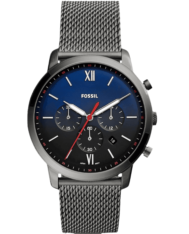 Fossil Neutra Chronograph Blue Dial Silver Mesh Bracelet Watch for Men - FS5383 Watches Fossil   