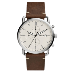 Fossil The Commuter White Dial Brown Leather Strap Watch for Men - FS5402 Watches Fossil   