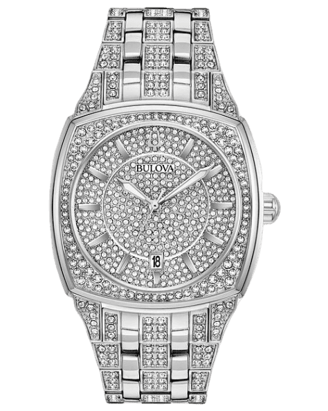 Bulova Phantom Swarovski Crystal Pave Silver Dial Silver Steel Strap Watch for Men - 98B296 Watches Bulova   