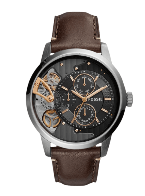 Fossil Townsman Automatic Black Dial Brown Leather Strap Watch for Men -  ME1163 Watches Fossil   