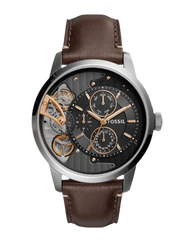 Fossil Townsman Automatic Black Dial Brown Leather Strap Watch for Men -  ME1163 Watches Fossil   