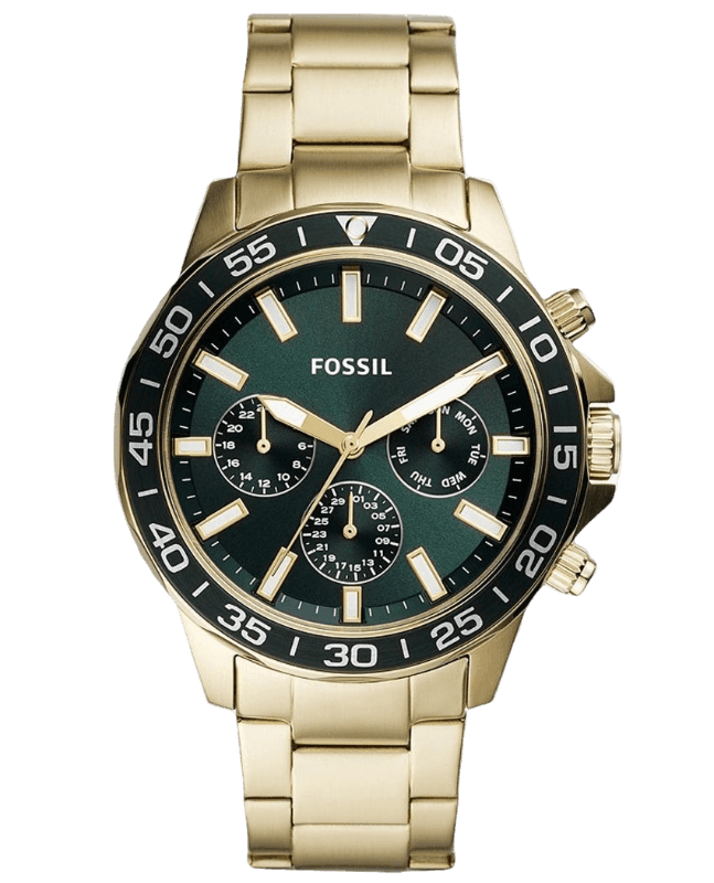 Fossil Bannon Multifunction Chronograph Green Dial Gold Steel Strap Watch for Men - BQ2493 Watches Fossil   