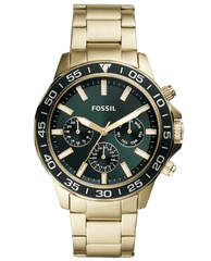 Fossil Bannon Multifunction Chronograph Green Dial Gold Steel Strap Watch for Men - BQ2493 Watches Fossil   