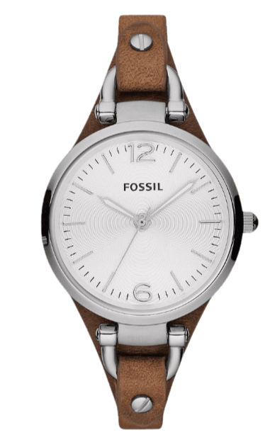 Fossil Georgia White Dial Brown Leather Strap Watch for Women - ES3060 Watches Fossil   