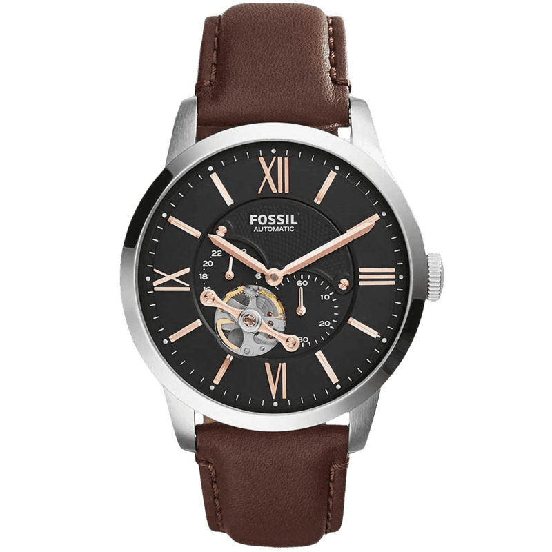 Fossil Townsman Automatic Black Dial Brown Leather Strap Watch for Men - ME3061 Watches Fossil   