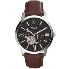 Fossil Townsman Automatic Black Dial Brown Leather Strap Watch for Men - ME3061 Watches Fossil   