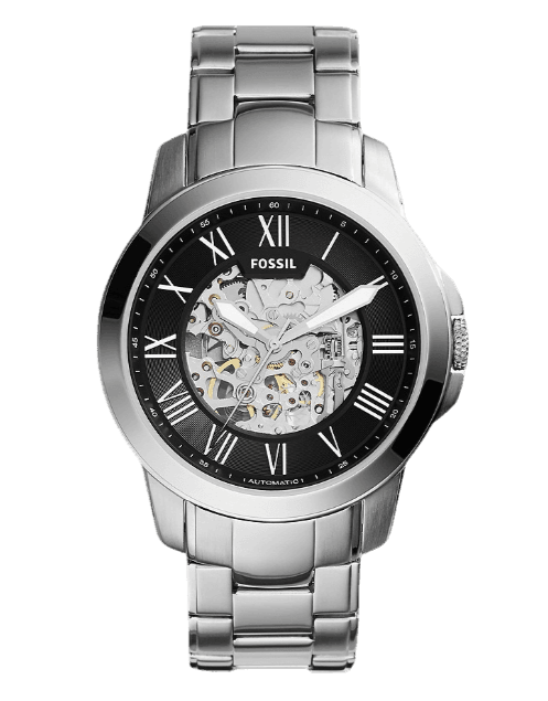 Fossil Grant Automatic Skeleton Black Dial Silver Steel Strap Watch for Men - ME3103 Watches Fossil   