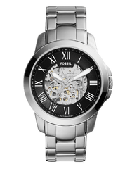 Fossil Grant Automatic Skeleton Black Dial Silver Steel Strap Watch for Men - ME3103 Watches Fossil   