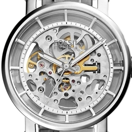 Fossil Boyfriend Automatic Skeleton Silver Dial Silver Steel Strap Watch for Women - ME3067 Watches Fossil   