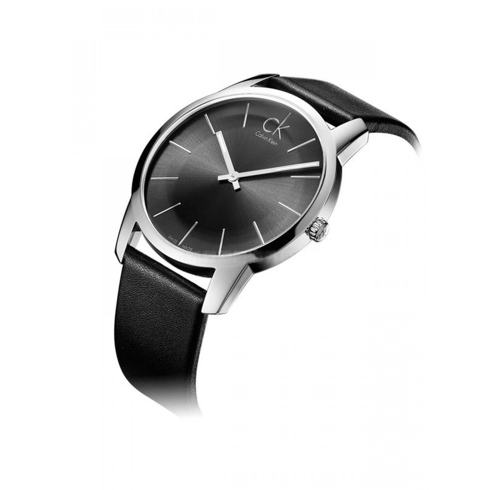 Calvin Klein City Black Dial Black Leather Strap Watch for Men - K2G21107 Watches Calvin Klein   