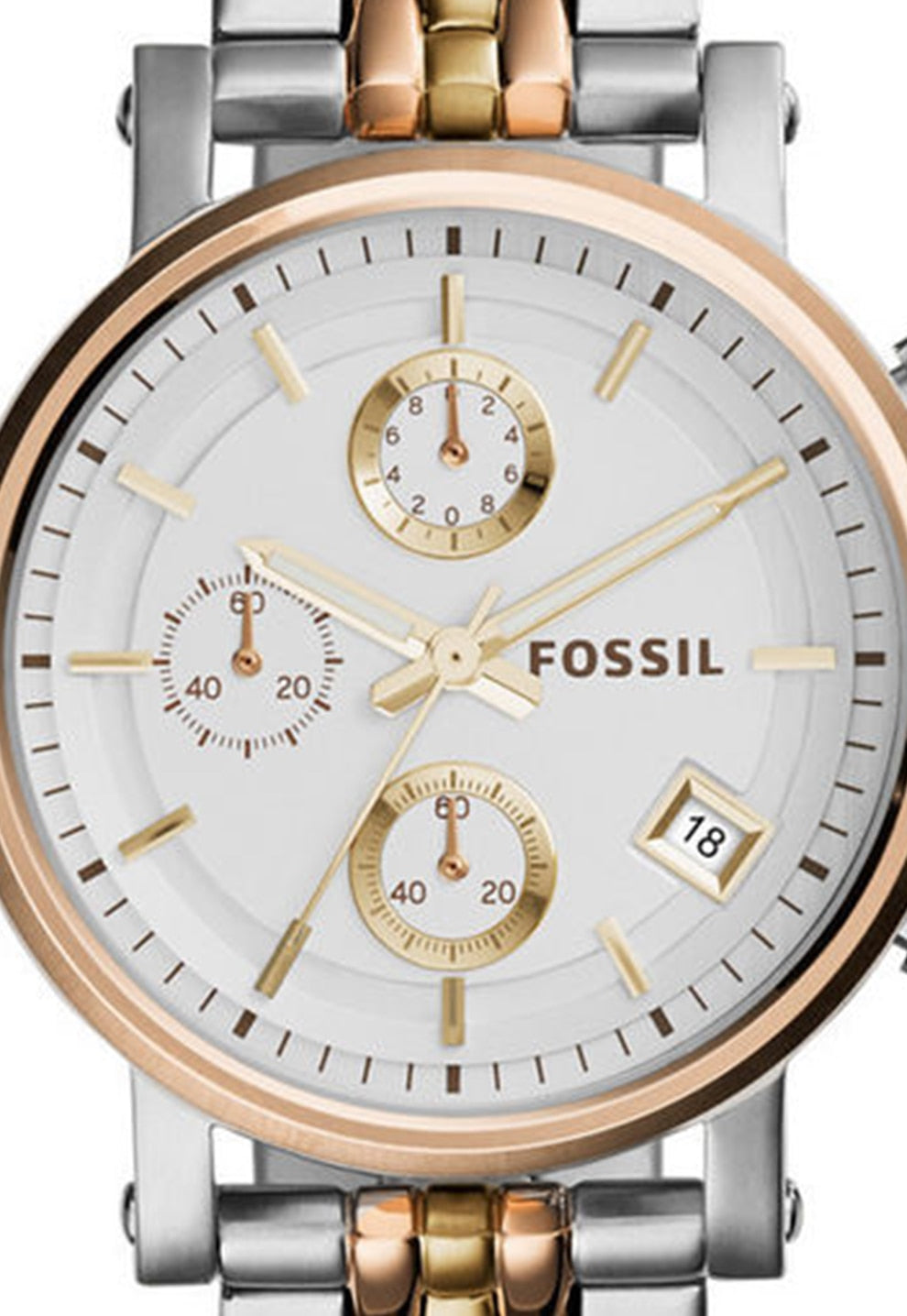 Fossil Boyfriend Chronograph White Dial Two Tone Steel Strap Watch for Women - ES3840 Watches Fossil   