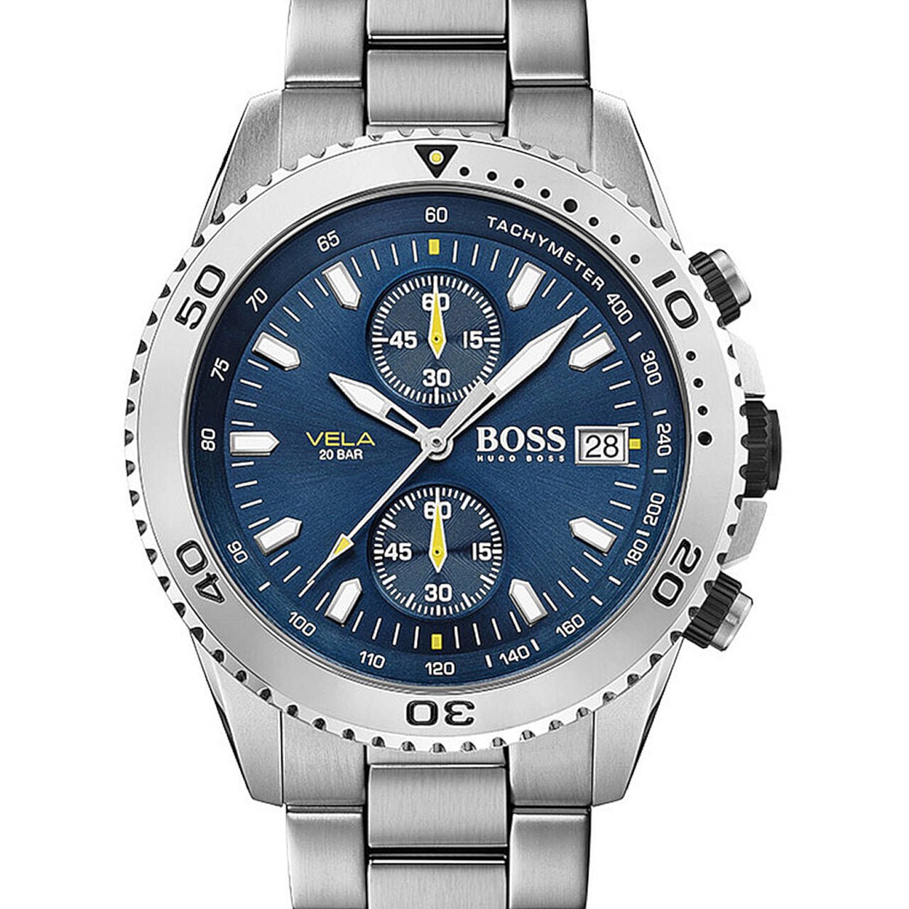 Hugo Boss Vela Chronograph Diver Blue Dial Silver Steel Strap Watch for Men - 1513775 Watches Hugo Boss   