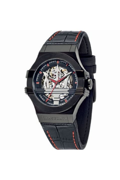 Maserati Potenza Automatic Black Dial Black Leather Strap Watch For Men - R8821108008 Watches Maserati   