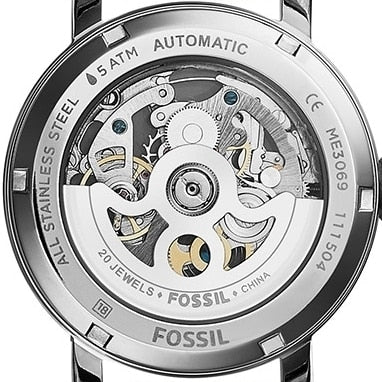 Fossil Boyfriend Automatic Skeleton Silver Dial White Leather Strap Watch for Women - ME3069 Watches Fossil   