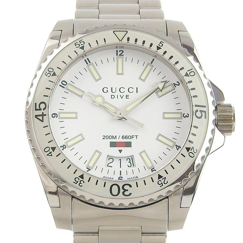 Gucci Dive Quartz White Dial Silver Steel Strap Watch for Men  - YA136302 Watches Gucci   