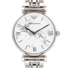 Emporio Armani Gianni T Bar White Marble Dial Stainless Steel Watch For Women - AR11170 Watches Emporio Armani   