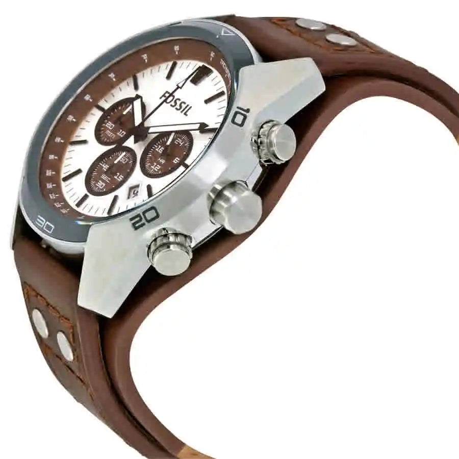 Fossil Coachman Chronograph Silver Dial Brown Leather Strap Watch for Men - CH2565 Watches Fossil   