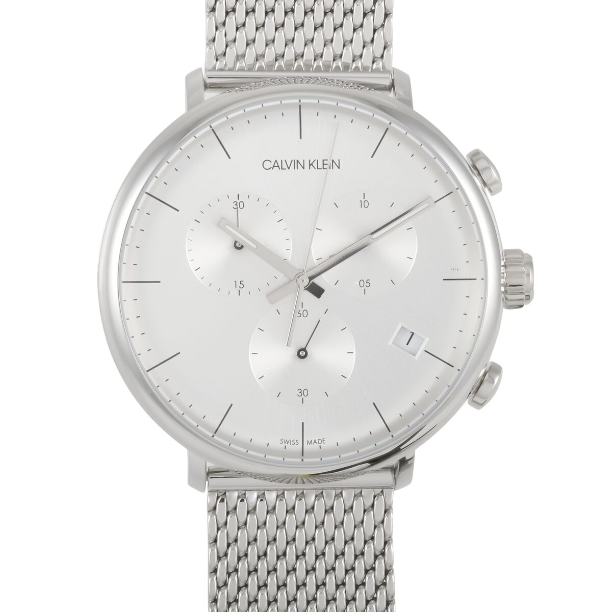 Calvin Klein High Noon Silver Dial Silver Mesh Bracelet Watch for Men - K8M27126 Watches Calvin Klein   