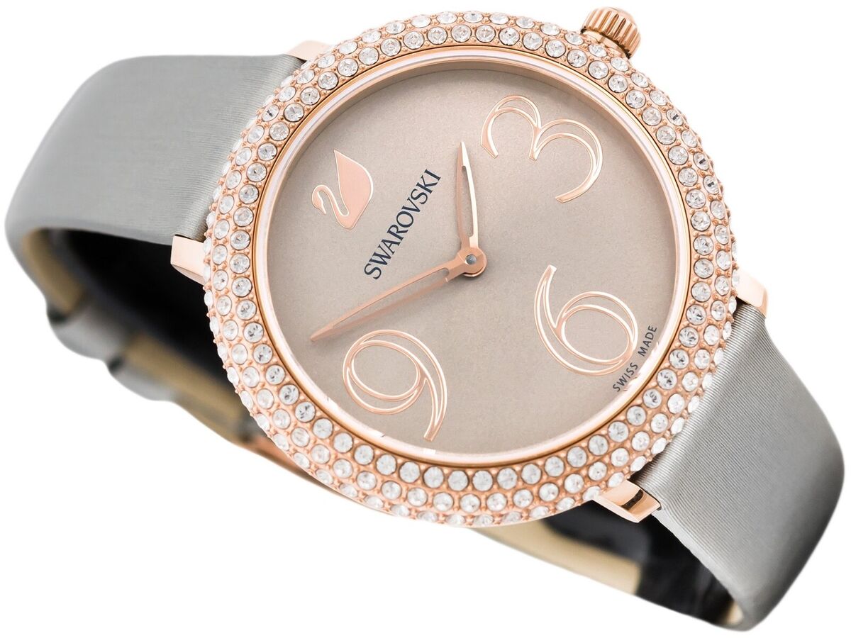 Swarovski Crystal Frost Silver Dial White Leather Strap Watch for Women - 5484070 Watches Swarovski   