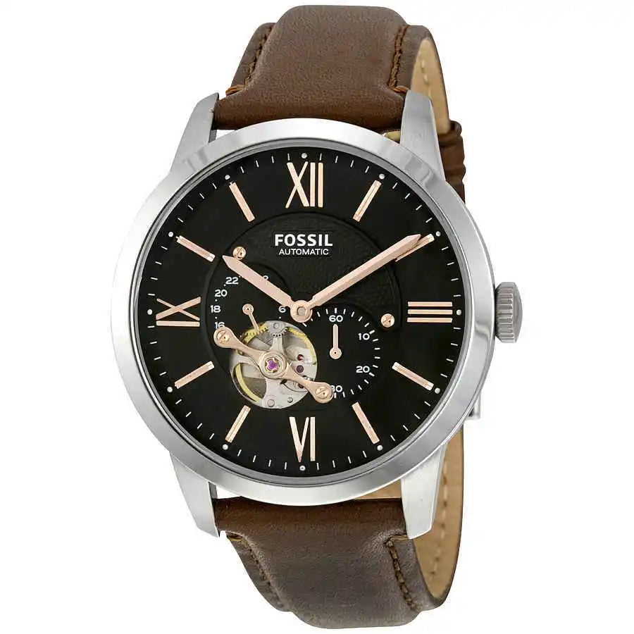 Fossil Townsman Automatic Black Dial Brown Leather Strap Watch for Men - ME3061 Watches Fossil   