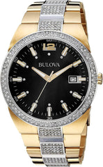 Bulova Crystal Black Dial Two Tone Steel Strap Watch for Men - 98B235 Watches Bulova   