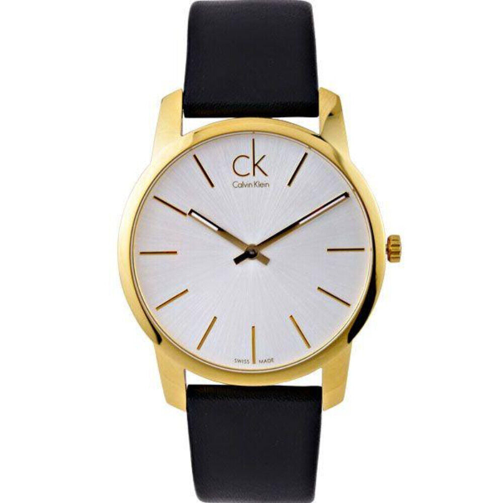 Calvin Klein City Silver Dial Black Leather Strap Watch for Men - K2G21520 Watches Calvin Klein   