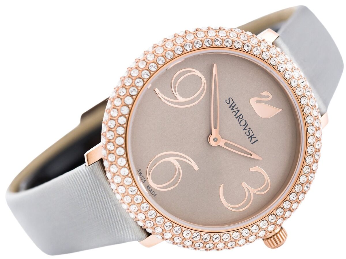 Swarovski Crystal Frost Silver Dial White Leather Strap Watch for Women - 5484070 Watches Swarovski   