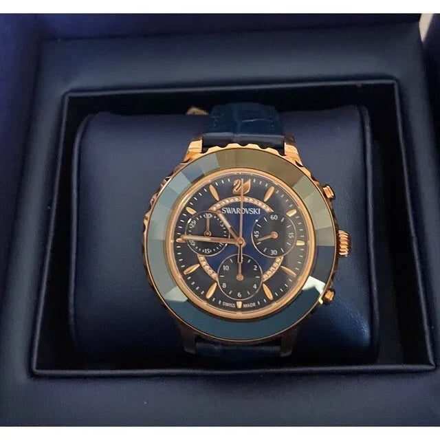 Swarovski Octea Lux Chrono Blue Dial Blue Leather Strap Watch for Women - 5563480 Watches Swarovski   