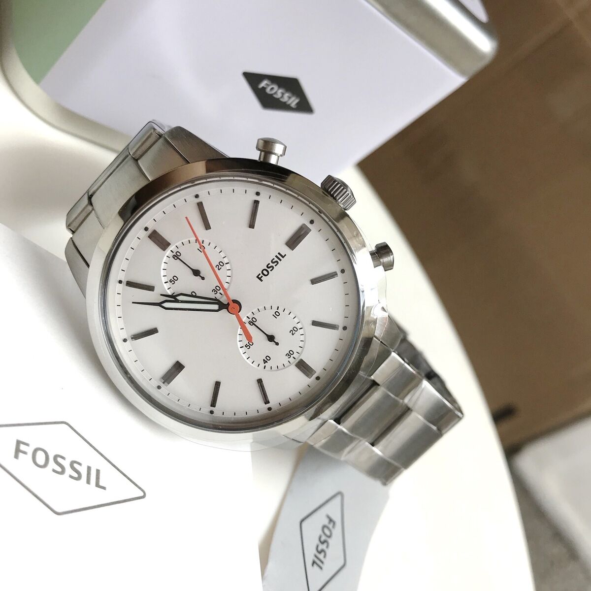 Fossil Townsman White Dial Silver Steel Strap Watch for Men - FS5346 Watches Fossil   