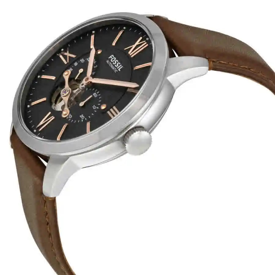 Fossil Townsman Automatic Black Dial Brown Leather Strap Watch for Men - ME3061 Watches Fossil   