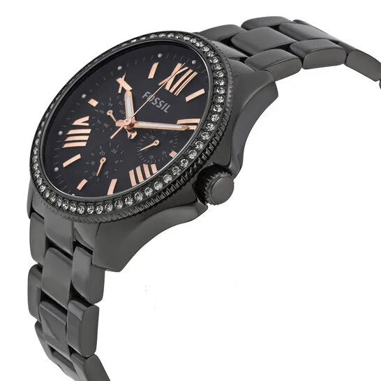 Fossil Cecile Multi Function Black Dial with Crystals Black Steel Strap Watch for Women - AM4522 Watches Fossil   