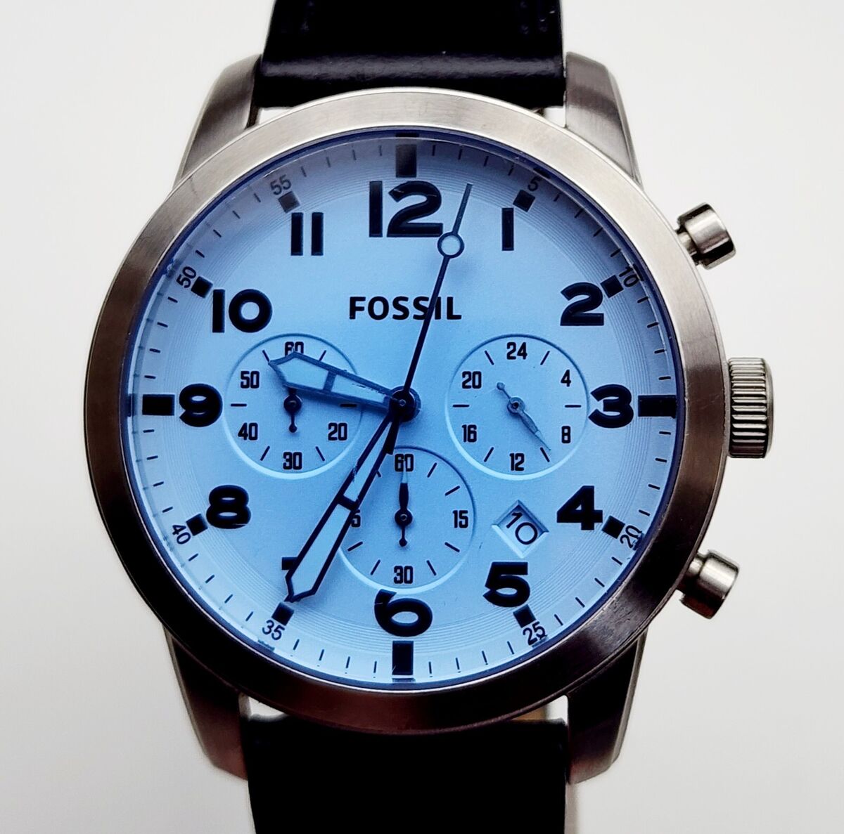 Fossil Pilot Chronograph Sky Blue Dial Black Leather Strap Watch for Men - FS5162 Watches Fossil   