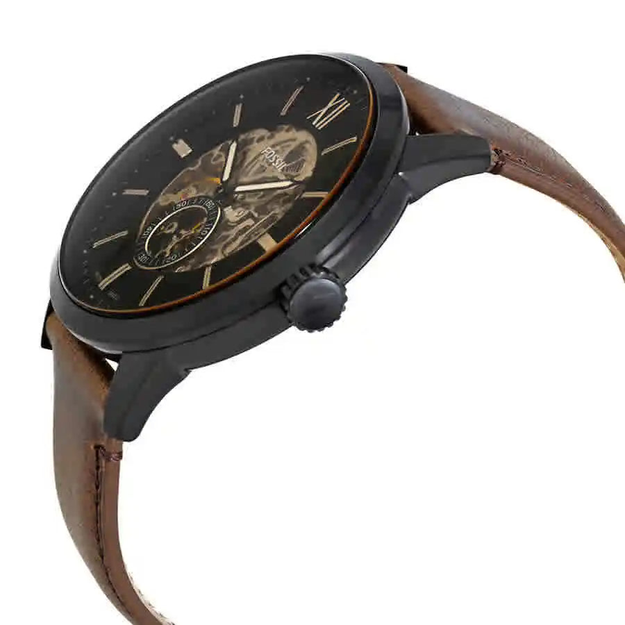 Fossil Townsman Automatic Black Dial Brown Leather Strap Watch for Men - ME3155 Watches Fossil   