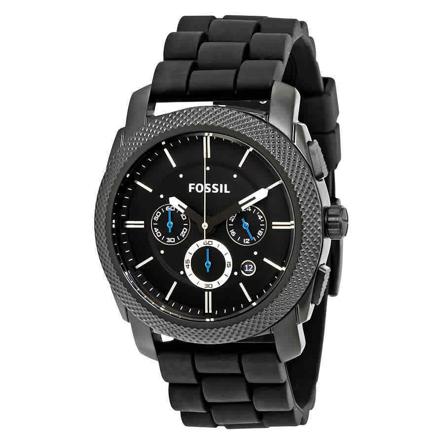 Fossil Machine Chronograph Black Dial Black Silicone Strap Watch for Men - FS4487 Watches Fossil   