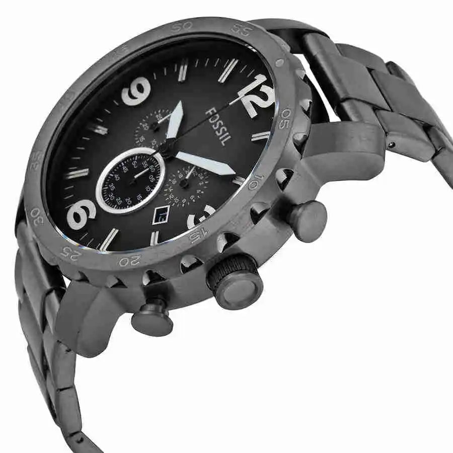 Fossil Nate Chronograph Gunmetal Dial Grey Steel Strap Watch for Men - JR1437 Watches Fossil   