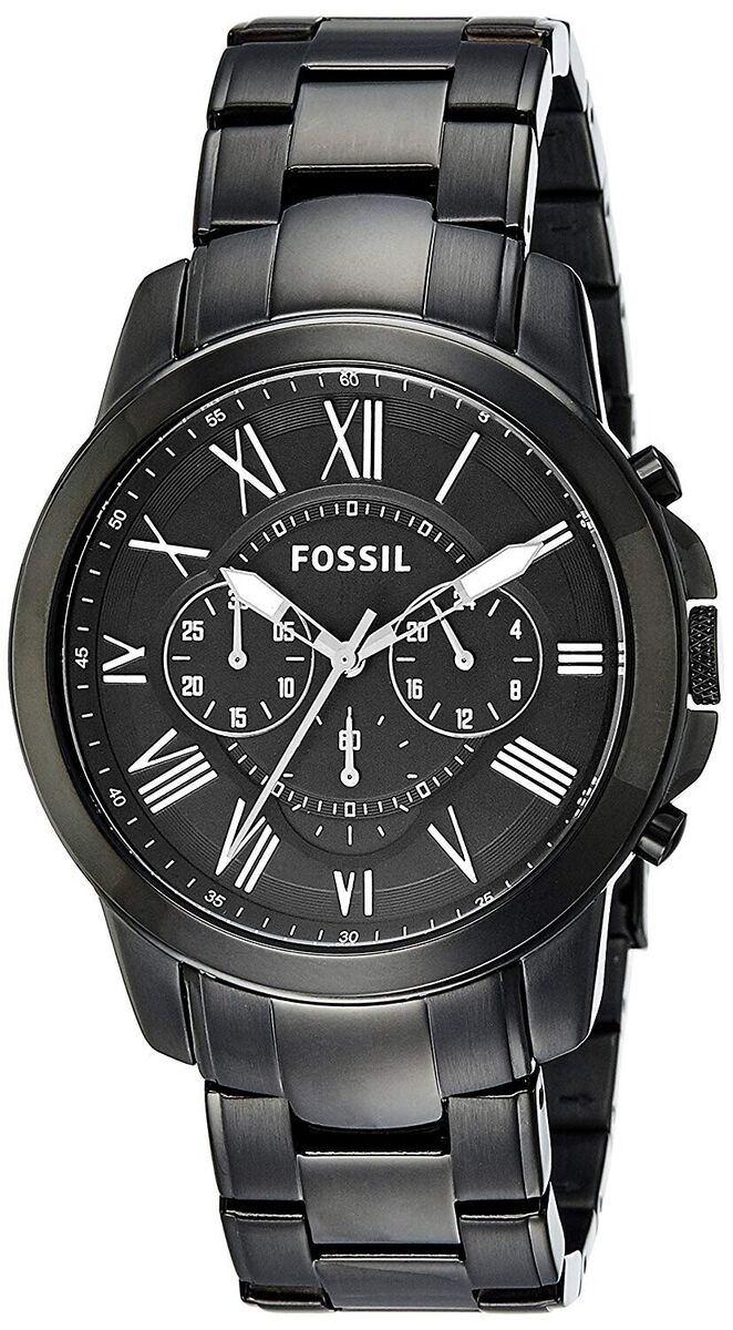 Fossil Grant Chronograph Black Dial Black Steel Strap Watch for Men - FS4832 Watches Fossil   