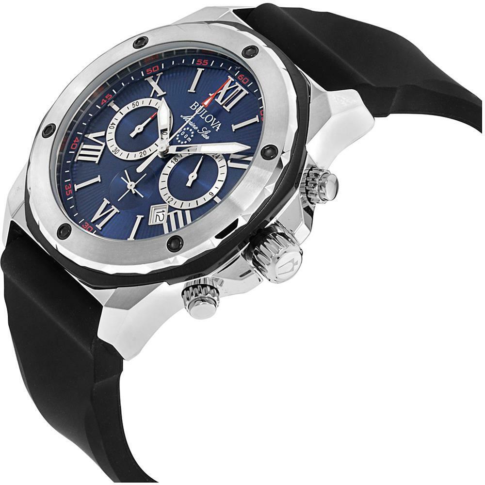 Bulova Marine Star Blue Dial Black Silicone Strap Watch for Men - 98B258 Watches Bulova   