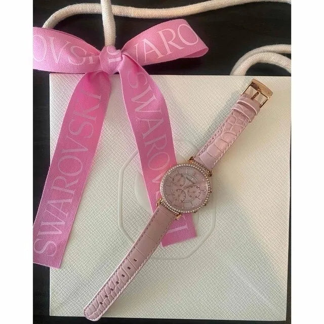 Swarovski Passage Chrono Pink Dial Pink Leather Strap Watch for Women - 5580352 Watches Swarovski   