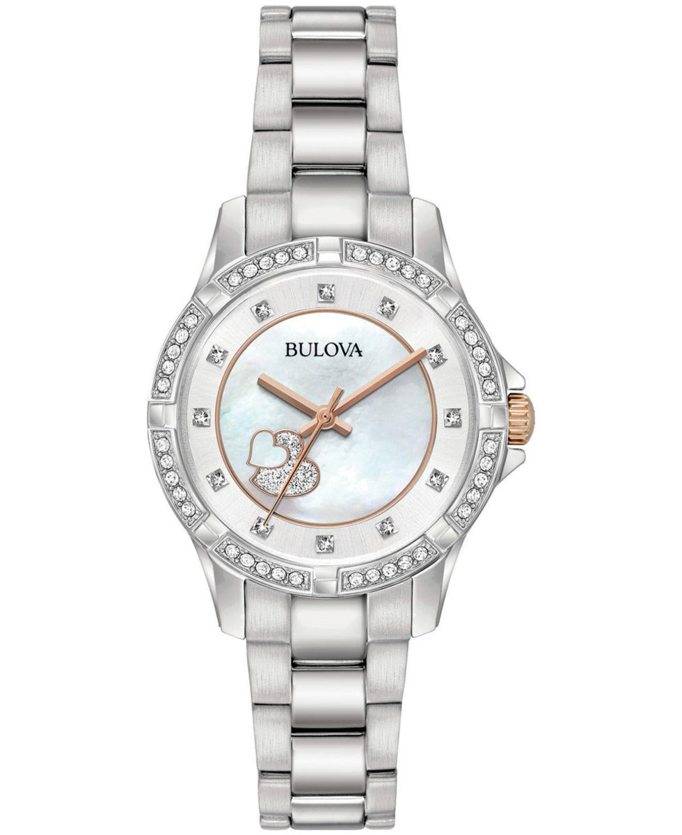 Bulova Crystal Collection Mother of Pearl Dial Silver Steel Strap Watch for Women - 98L232 Watches Bulova   