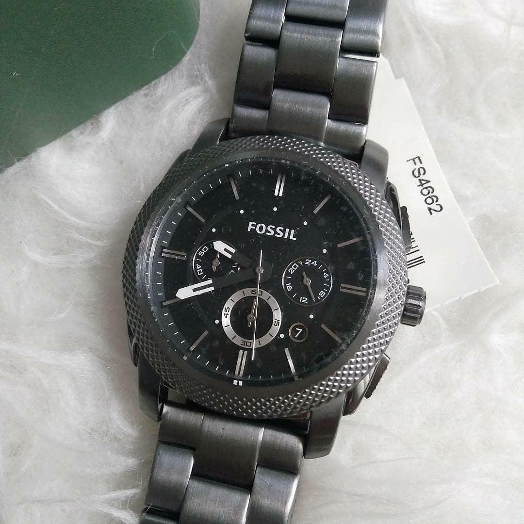 Fossil Machine Chronograph Black Dial Black Steel Strap Watch for Men - FS4662 Watches Fossil   