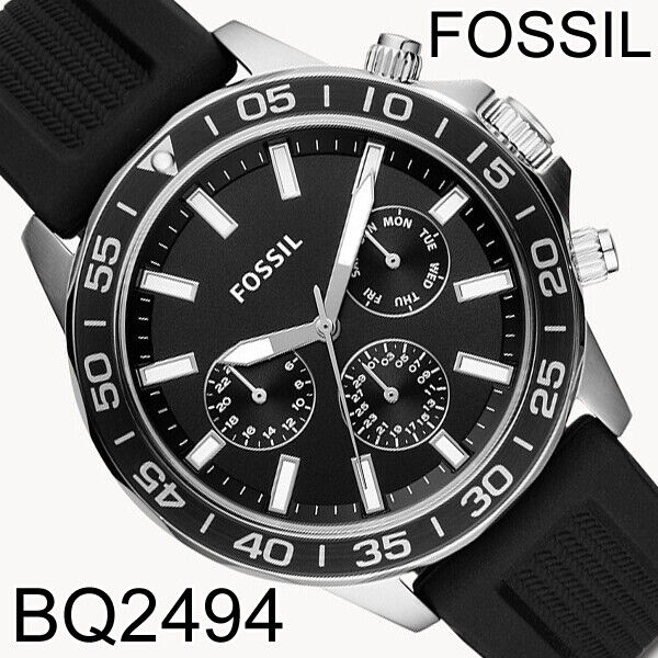 Fossil Bannon Multifunction Black Dial Black Silicone Strap Watch for Men - BQ2494 Watches Fossil   