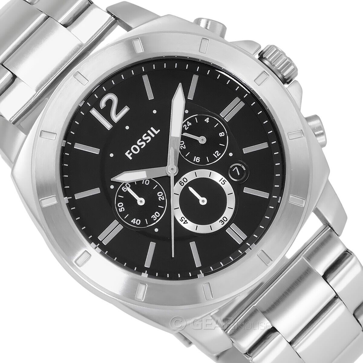 Fossil Machine Chronograph Black Dial Silver Steel Strap Watch for Men - FS4776 Watches Fossil   