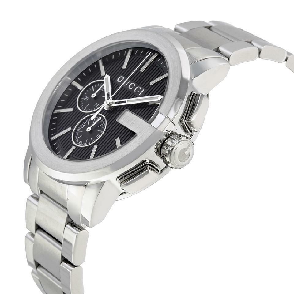 Gucci G Chrono Black Dial Silver Steel Strap Watch For Men - YA101204 Watches Gucci   