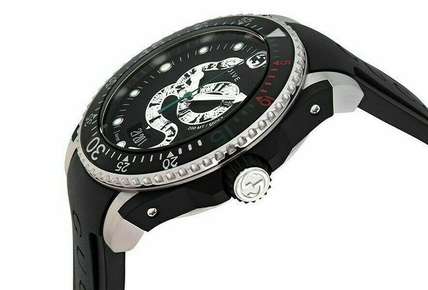 Gucci Dive Feline Black Dial Black Rubber Strap Watch For Men - YA136323 Watches Gucci   