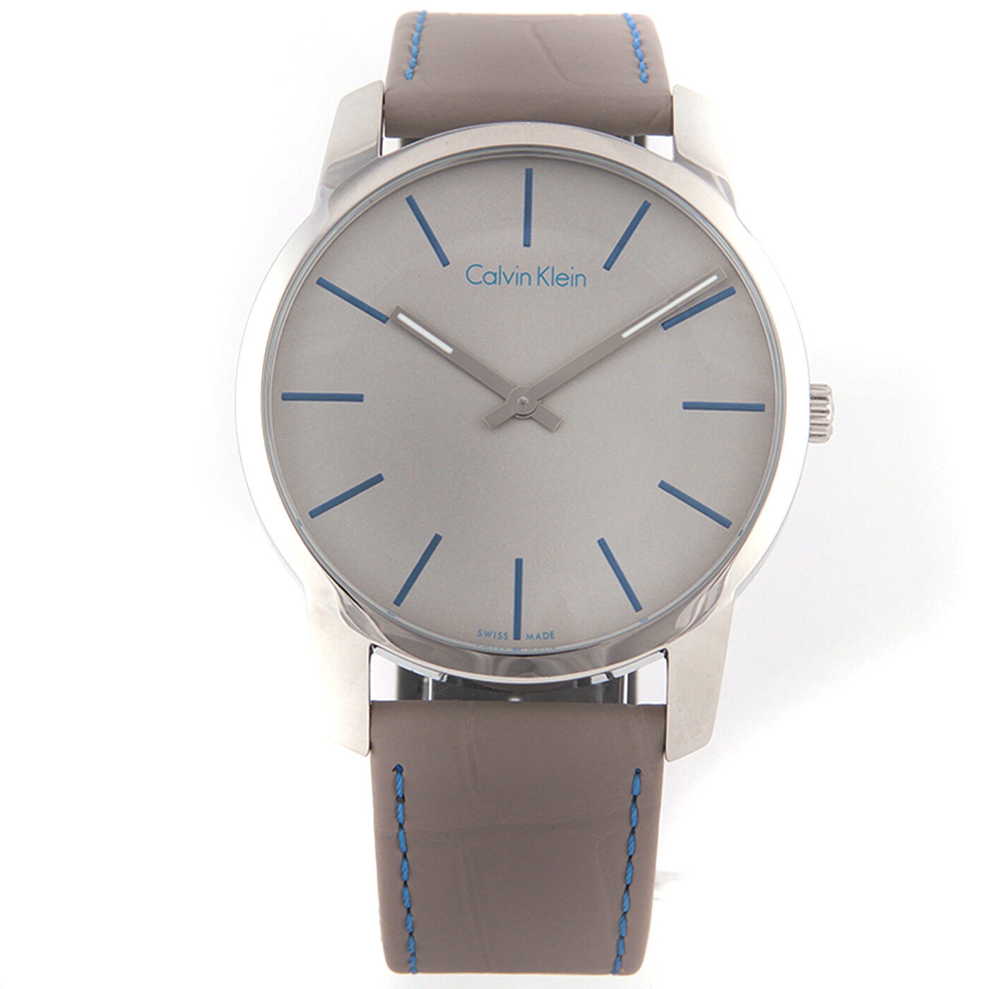 Calvin Klein City Silver Dial Grey Leather Strap Watch for Men - K2G211Q4 Watches Calvin Klein   